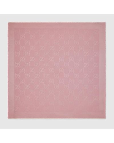 Gucci GG Jacquard Silk Wool Shawl - Pink