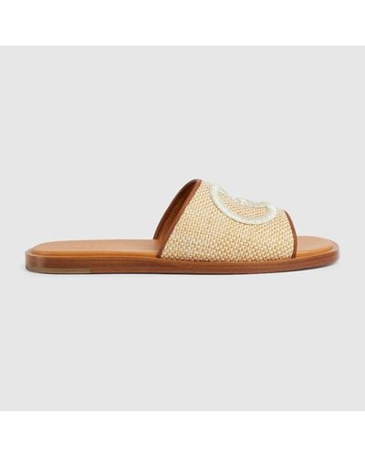 Gucci Slide Sandal With Embroidery - Brown