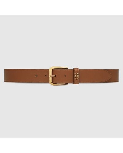 Gucci Belt With Square Buckle And Interlocking G - Brown