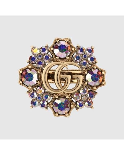 Gucci Bague Fleur Double G Avec Cristaux - Multicolore