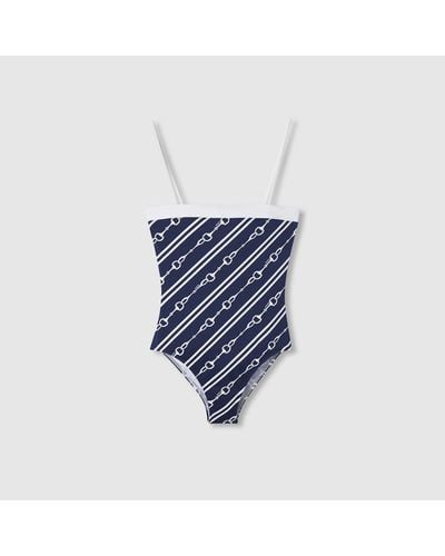 Gucci Horsebit Print Sparkling Jersey Swimsuit - Blue