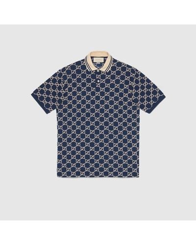 Gucci Polo En Coton Stretch Motif GG - Bleu