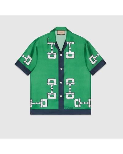 Gucci Silk Shirt With Horsebit Print - Green