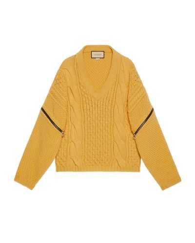 Gucci Cable Knit Sweater With Detachable Sleeves - Yellow