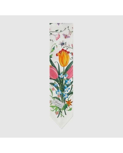 Gucci Halsschleife aus Seide mit Flora-Print - Weiß