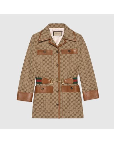 Gucci gg Canvas Jacket With Web Belt - Brown
