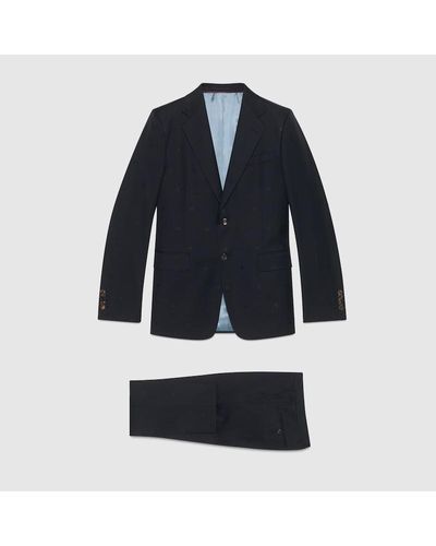 Gucci Straight Fit Bee Wool Gabardine Suit - Blue