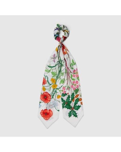 Gucci Flora Print Silk Scrunchie - Green