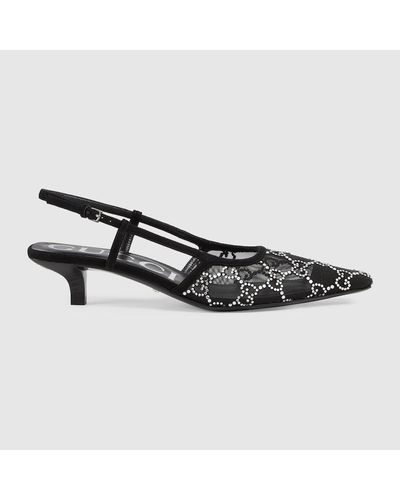 Gucci Tom Crystal-embellished Monogram Mesh Slingback Court Shoes - Black