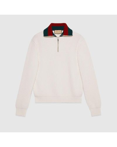 Gucci Knit Wool Sweater With Web - White