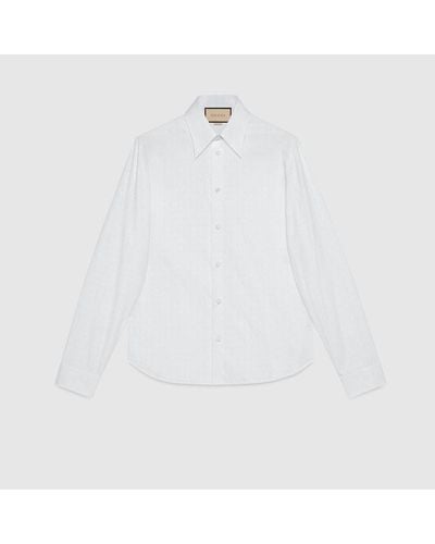 Gucci Camisa de Algodón de Jacquard con Horsebit - Blanco