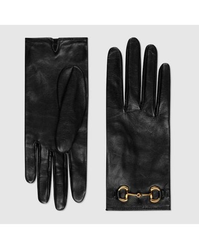 Gucci Horsebit Leather Gloves - Black