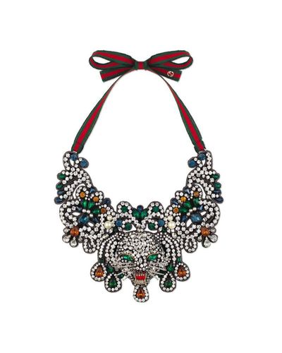 Collier Tete De Chat Avec Cristaux Gucci En Coloris Blanc Lyst
