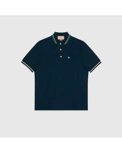 Gucci Poloshirt Aus Woll-Baumwolljersey - Blau