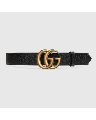 Gucci 406831 Dj20t 1000 Belt Full Grain Leather With Gold Double GG Buckle (GGB1004) - Black