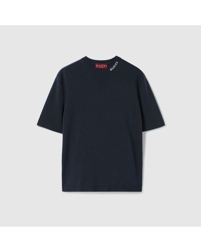 Gucci T-shirt En Coton Et Soie Avec Motif En Intarsia - Bleu