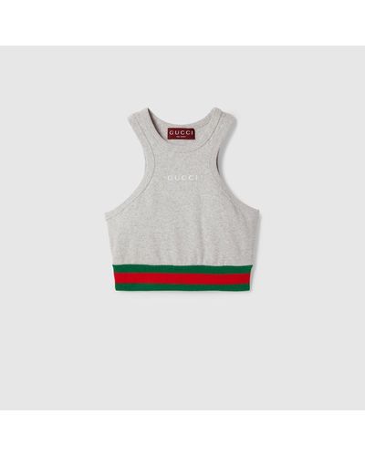 Gucci Tanktop Aus Gerippter Baumwolle Mit Web - Weiß