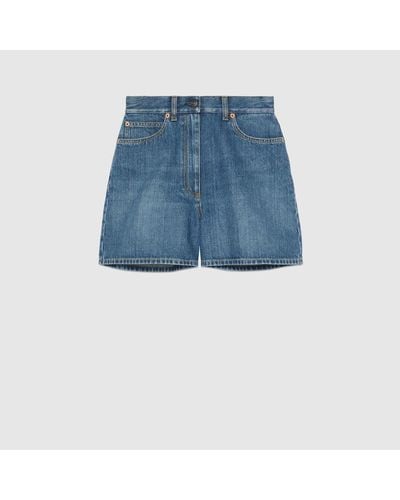 Gucci Shorts In Denim Con Dettaglio Horsebit - Blu