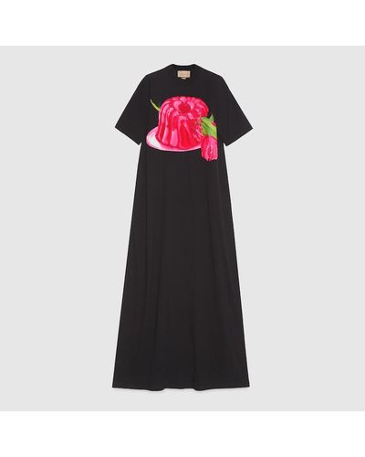 Gucci Jelly And Rose-print Cotton-jersey T-shirt Maxi Dress - Black