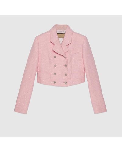 Gucci Cropped Tweed Jacket With Sequins - Pink