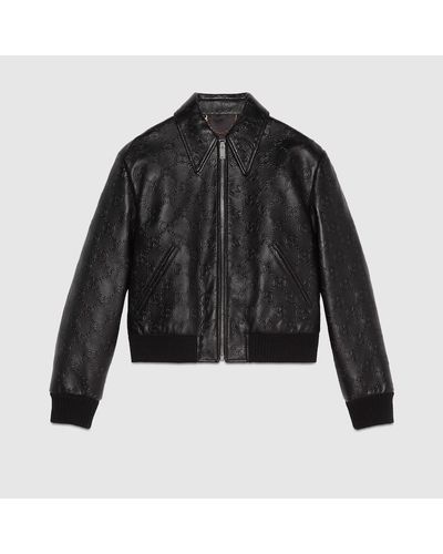 Gucci Embossed GG Leather Bomber - Black
