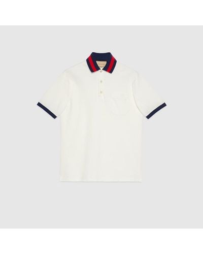 Gucci Poloshirt Aus Baumwoll-Piqué Mit Web Am Kragen - Weiß