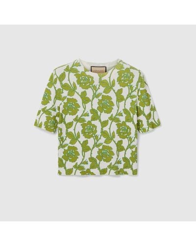 Gucci Top de Seda y Lana Finas con Estampado Floral - Verde