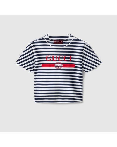 Gucci Striped Cotton Jersey T-shirt With Print - Blue