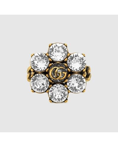 Gucci Anillo con Doble G de Cristal - Amarillo