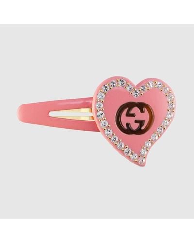 Gucci Haarspange mit GG und Herz-Detail - Pink