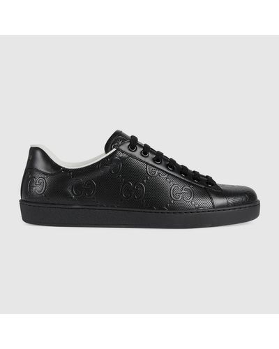 Gucci New Ace Perforated Leather Mid-top Sneakers - Black