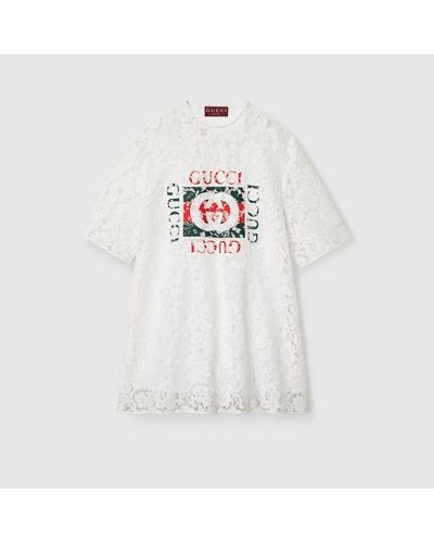 Gucci Floral Cotton Lace Top With Print - White