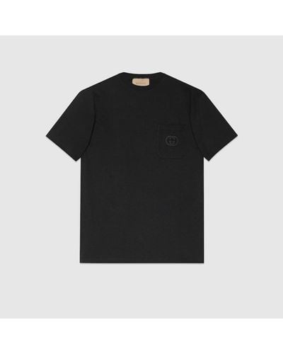 Gucci Camiseta de Punto de Algodón con Parche - Negro