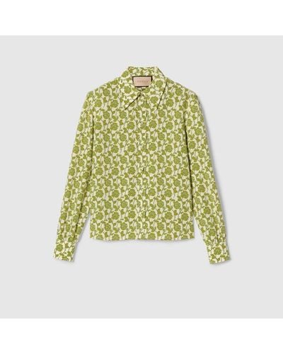 Gucci Camisa Floral De Crepé De China De Seda, Talla - Verde