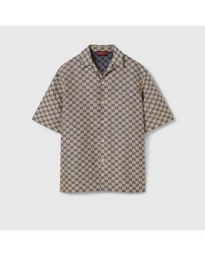 Gucci Camisa de Lona de Mezcla de Lino con GG - Gris