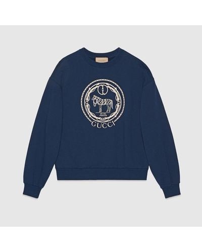Gucci Sweat-shirt En Jersey De Coton Avec Broderie - Bleu