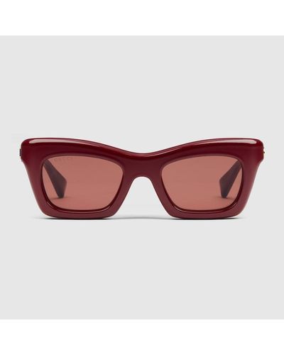 Gucci Rectangular Frame Sunglasses - Red
