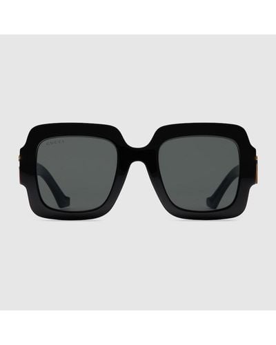 Gucci Sonnenbrille Mit Eckigem Rahmen Und Doppel G - Schwarz