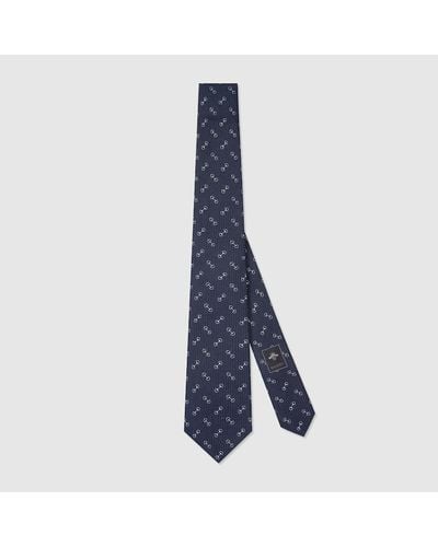 Gucci Krawatte Aus Seidenjacquard Mit Horsebit - Blau