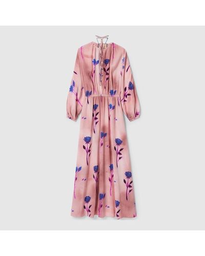 Gucci Silk Crêpe De Chine Floral Print Dress - Pink