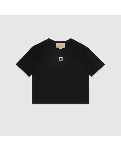 Gucci Camiseta de Punto de Algodón con Cristales - Negro