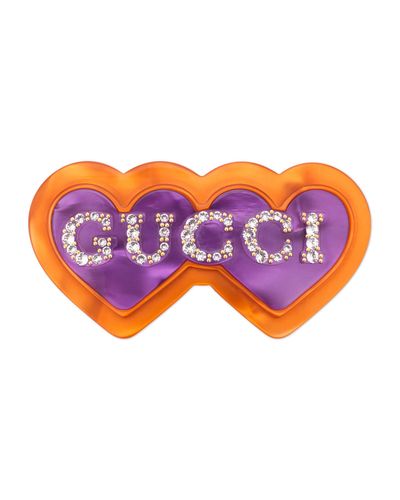 Gucci Fermaglio per capelli a forma di doppio cuore in resina - Rosa
