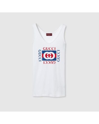 Gucci Tanktop Aus Gerippter Baumwolle Mit Print - Weiß