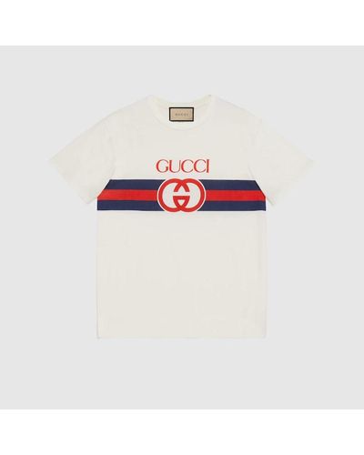 Gucci T-shirt In Cotone Con Incrocio GG - Bianco