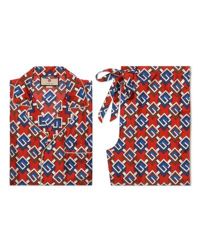 Gucci Pyjama deux pièces en soie à imprimé g géométrique - Rouge