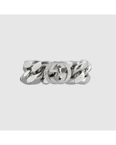 Gucci GG Ring mit Gourmette-Kette - Weiß