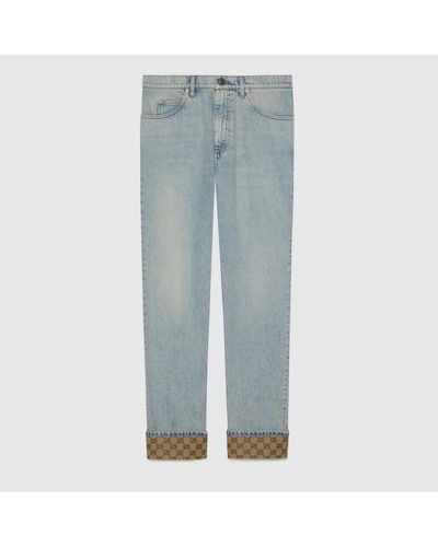 Gucci Washed Denim Trouser With GG Turn Ups - Blue