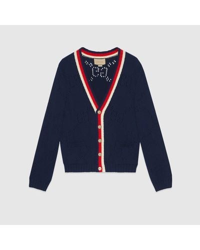 Gucci Perforated GG Cotton Cardigan - Blue