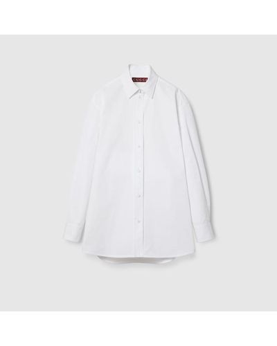 Gucci Camisa de Popelina de Algodón con Lazo - Blanco