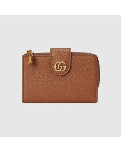 Gucci Mittelgroße Brieftasche Mit Doppel G Und Bambus - Braun